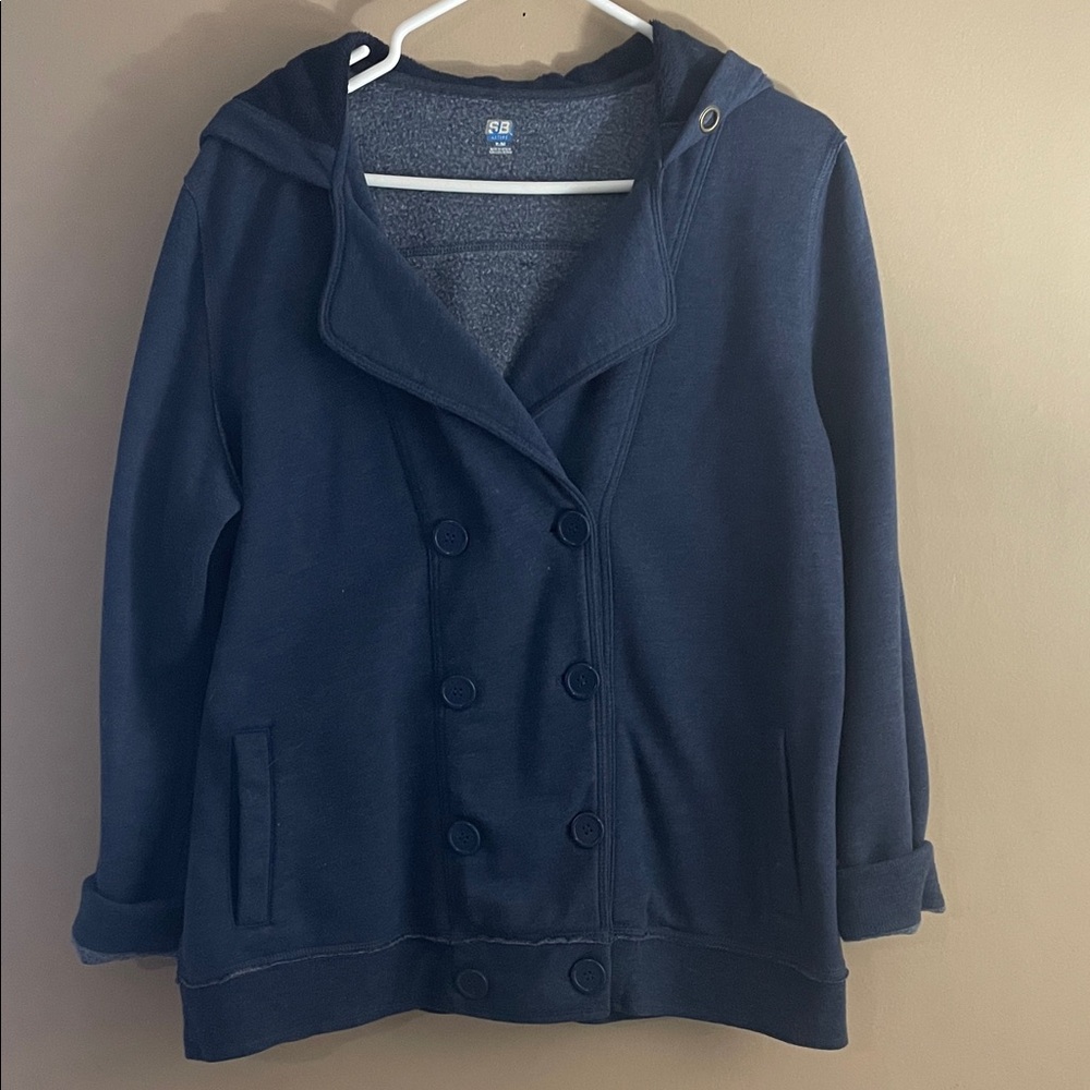 Navy Double-Breasted Hoodie Jacket